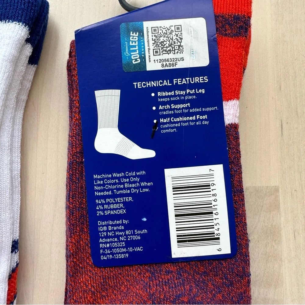 TCK UVA University of Virginia 3 Pairs Collegiate Crew Socks Bundle